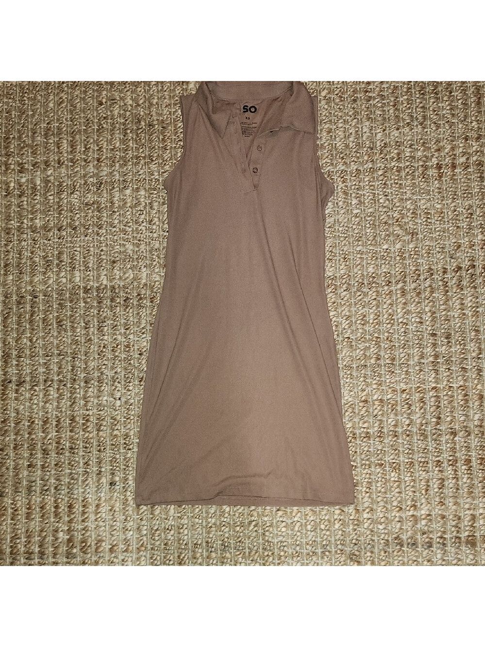 SO Women's XS Lightweight  Mini Sleeveless Polo Fitted Mini Dress - Tan